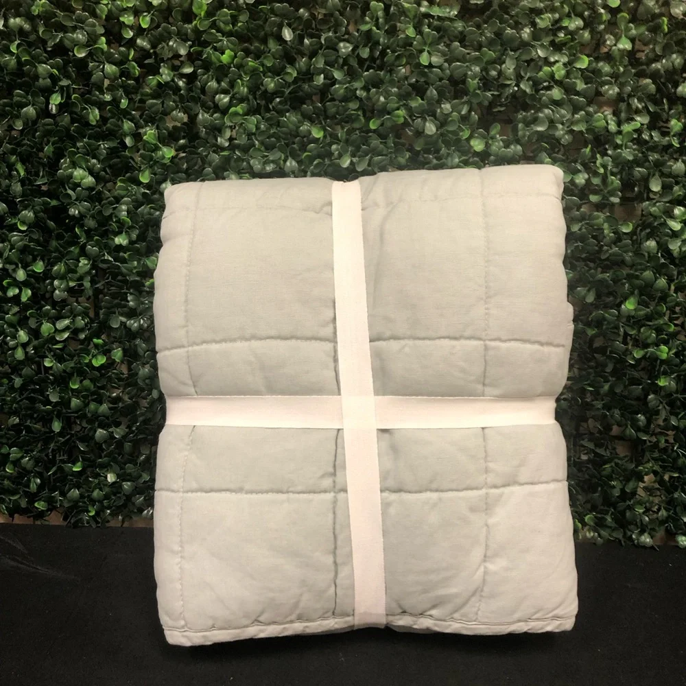 Quince European Linen Box Quilted Sham Mist Size King - Picture 2 of 11
